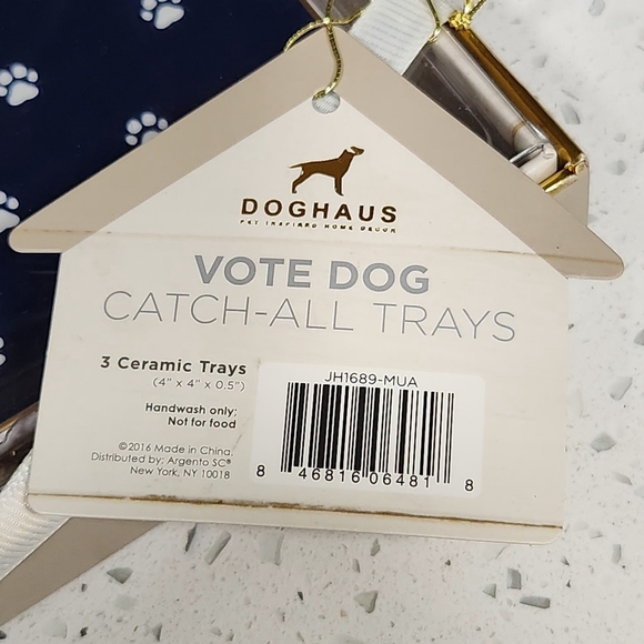 NWT Doghaus Ceramic "VOTE DOG" Catch-All Jewelry Trays 3- 4"x4" Each - Picture 5 of 9